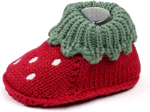 Baby Strawberry Knit Booties for Girls Boys, Soft Sole Newborn Infant Crib Shoes, Cozy Cotton Crochet Baby Sock Shoes, Lightweight Non-Slip First Walker Slippers for 6-12 Months in Kuwait
