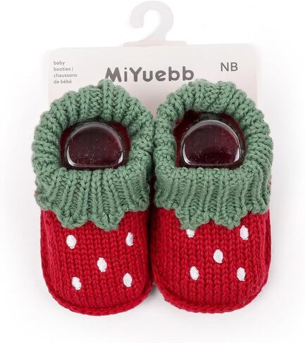 Baby Strawberry Knit Booties for Girls Boys, Soft Sole Newborn Infant Crib Shoes, Cozy Cotton Crochet Baby Sock Shoes, Lightweight Non-Slip First Walker Slippers for 6-12 Months in Kuwait