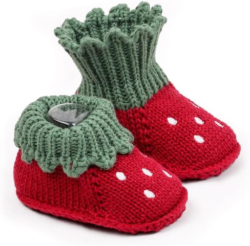 Baby Strawberry Knit Booties for Girls Boys, Soft Sole Newborn Infant Crib Shoes, Cozy Cotton Crochet Baby Sock Shoes, Lightweight Non-Slip First Walker Slippers for 6-12 Months in Kuwait