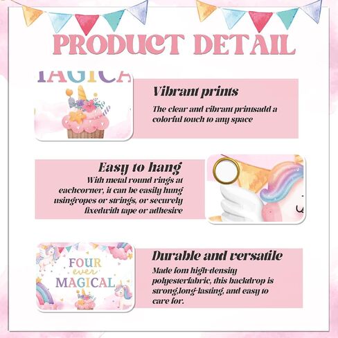 Four Ever Magical Backdrop - Cheers to 4 Years, Sweet Little Girl Rainbow Star Theme 4th Birthday Decor, Magic Unicorn 4th Birthday Party Decorations 7x5ft in Kuwait