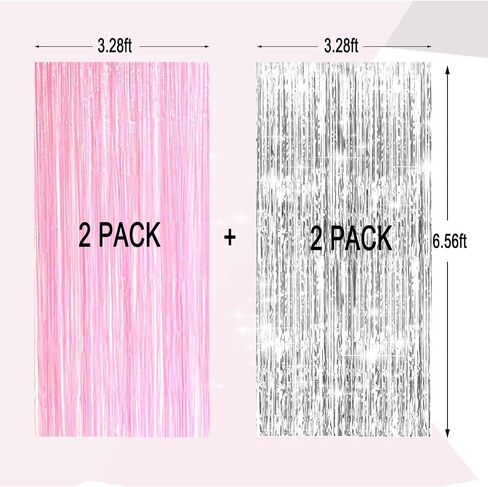 Pastel Pink and Silver Foil Fringe Curtains - 4 Pack Party Backdrop Decorations for Birthday, Bachelorette, Valentine's Day Celebrations in Kuwait