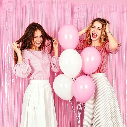 Pastel Pink and Silver Foil Fringe Curtains - 4 Pack Party Backdrop Decorations for Birthday, Bachelorette, Valentine's Day Celebrations in Kuwait