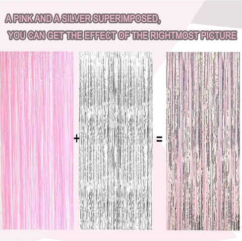 Pastel Pink and Silver Foil Fringe Curtains - 4 Pack Party Backdrop Decorations for Birthday, Bachelorette, Valentine's Day Celebrations in Kuwait