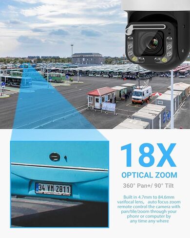 VIKYLIN 4K PTZ Outdoor Camera 8MP IP POE Auto Tracking Pan Tilt 18xOptical Zoom with Wiper,Spotlights Color Night Vision,AI Human/Vehicle Detection,2-Way Talk, SD (512GB) in Saudi Arabia