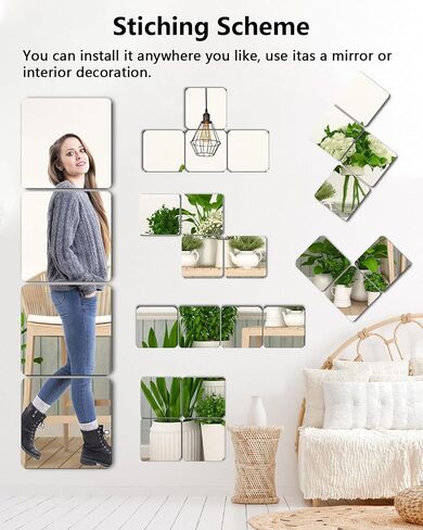 Shatterproof Peel and Stick on Mirror Tiles for Wall Decorative,4 Pcs 8x8 in Unbreakable Small Mirrors for Wall Classroom Decor, Toddlers Mirror for Kids Bedroom, Plastic Door Adhesive Mirrors in Kuwait
