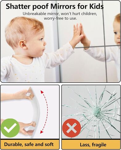 Shatterproof Peel and Stick on Mirror Tiles for Wall Decorative,4 Pcs 8x8 in Unbreakable Small Mirrors for Wall Classroom Decor, Toddlers Mirror for Kids Bedroom, Plastic Door Adhesive Mirrors in Kuwait