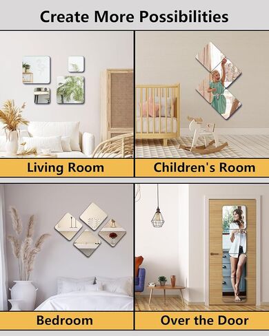 Shatterproof Peel and Stick on Mirror Tiles for Wall Decorative,4 Pcs 8x8 in Unbreakable Small Mirrors for Wall Classroom Decor, Toddlers Mirror for Kids Bedroom, Plastic Door Adhesive Mirrors in Kuwait