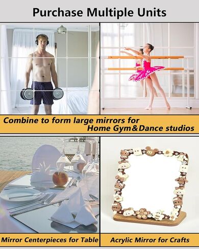 Shatterproof Peel and Stick on Mirror Tiles for Wall Decorative,4 Pcs 8x8 in Unbreakable Small Mirrors for Wall Classroom Decor, Toddlers Mirror for Kids Bedroom, Plastic Door Adhesive Mirrors in Kuwait