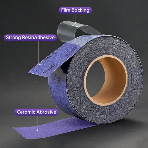 400 Grit PSA Sandpaper Roll, Self Adhesive Stickyback Sand Paper | 2-3/4" Wide Continuous 20 Yard Roll, Purple Film Ceramic Abrasive Longboard Sanding Roll for Auto, Wood, Hand Sanding Blocks in Kuwait