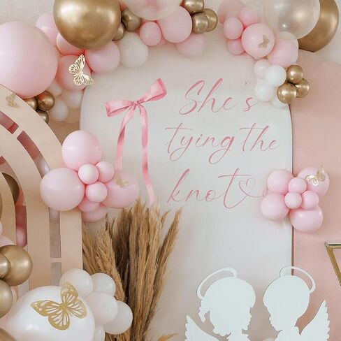 She's Tying The Knot Decal - Bachelorette Pink Bow Sign Decor Decal, Bridal Shower Decoration Sticker for Engagement Party, Balloon Arch, Backdrop (Knot Decal Pink) in Kuwait