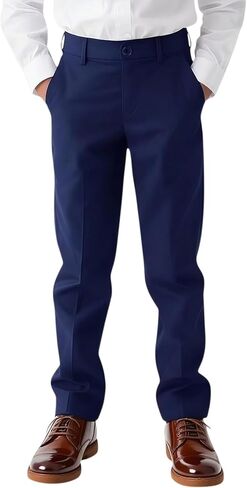 Boy Dress Pants Kids School Uniform Pants Teens Flat Front Trousers | adjustable waist, flat front pants, husky uniform pants for toddler to teens,dress slacks for wedding,daily wear, size 2T-20 in Saudi Arabia