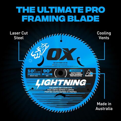 OX Pro 10 in 90-Tooth Carbide Circular Saw Blade for Wood | 5/8 in bore, table saw and miter saw compatible, hardwood, softwood, plywood, laminate cutting in Kuwait