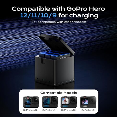 Battery Charger Compatible with GoPro Hero 12/11/10/9 Black Battery | 3-Channel USB Fast Battery Charger Station with LED light in Saudi Arabia