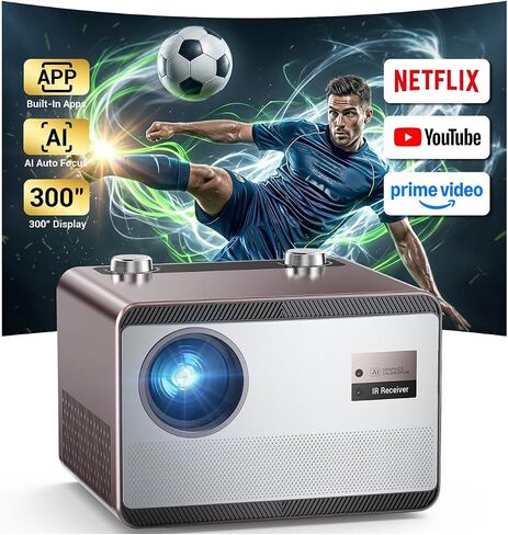 HAPPRUN 2000 ANSI 4K Decoding Outdoor Projector with Built-in Streaming App | Smart Projector with WiFi and Bluetooth, AI Auto Focus & Keystone, Home Theater Projector for Indoor & Outdoor Movies in Saudi Arabia
