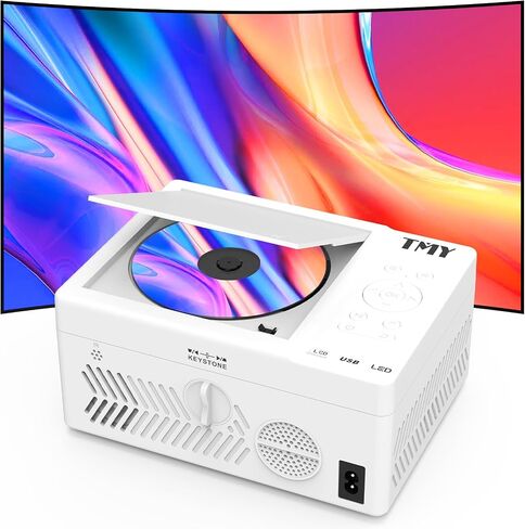 TMY Bluetooth Projector with DVD Player Built in, 1080P Mini Projector, Portable DVD Projector for Outdoor Movies, Compatible with Smartphone/PC/TV Stick/HDMI/USB/TF (white) in Saudi Arabia