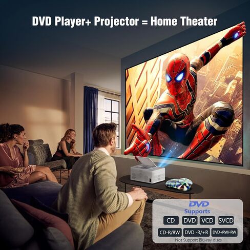 TMY Bluetooth Projector with DVD Player Built in, 1080P Mini Projector, Portable DVD Projector for Outdoor Movies, Compatible with Smartphone/PC/TV Stick/HDMI/USB/TF (white) in Saudi Arabia