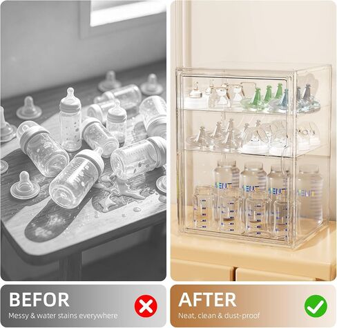 JOYZAN Clear Baby Bottle Organizer for Countertop 3 Tier Stackable Plastic Bottle Station Organizer with Adjustable Dividers Baby Bottle Storage Organizer for Cabinet,Home,Bathroom XXL in Saudi Arabia