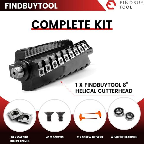 FINDBUYTOOL Helical Cutterhead for Delta DJ-20 8" Jointer - Carbide Insert Cutterhead Replacement for Models 37-350, 37-365X, 37-680, 37-680X - Includes 40 Knives, Screws, Tools & Bearings in Saudi Arabia