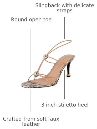 STALOV Strappy Heels for Women Round Open Toe Slingback Sandals Thong Flip Flop Comfortable Party Dress Shoes with Metal Buckle Snake Size 6 in Saudi Arabia