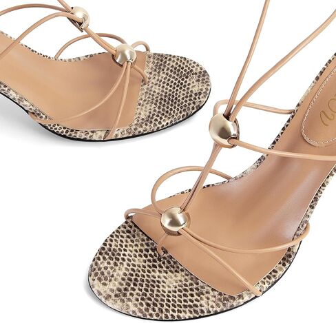 STALOV Strappy Heels for Women Round Open Toe Slingback Sandals Thong Flip Flop Comfortable Party Dress Shoes with Metal Buckle Snake Size 6 in Saudi Arabia