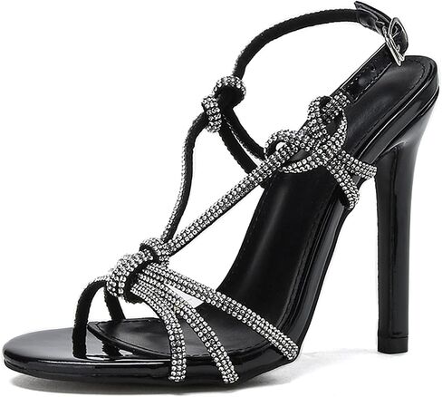 Womens High Stiletto Heeled Sandals Ankle Strap Rhinestones Open Round Toe Pumps Wedding Party Dressing Shoes in Saudi Arabia