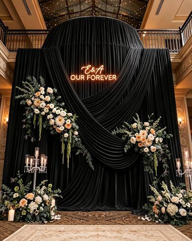 50ftx15ft Black Backdrop Curtain 10 Panels for Wedding Parties | Wrinkle-Free 15ft Long Polyester Drapes for Photography, Birthday Parties, Baby Shower, Reception & Event Decor in Kuwait