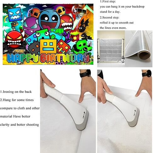 Cartoon Geometry Aesthetic Dash Polyester Backdrop for Birthday Party Decorations, Happy Birthday Banner Background for Dragon Birthday Party Supplies (5x3ft) in Kuwait