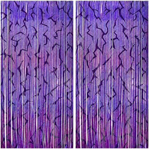K-Style Purple Foil Fringe Curtains Party Decorations - 2 Pack 3.3 ft x 6.6 ft Energy Pattern Foil Party Curtain for Girls Disco Bachelorette Party Supplies in Saudi Arabia