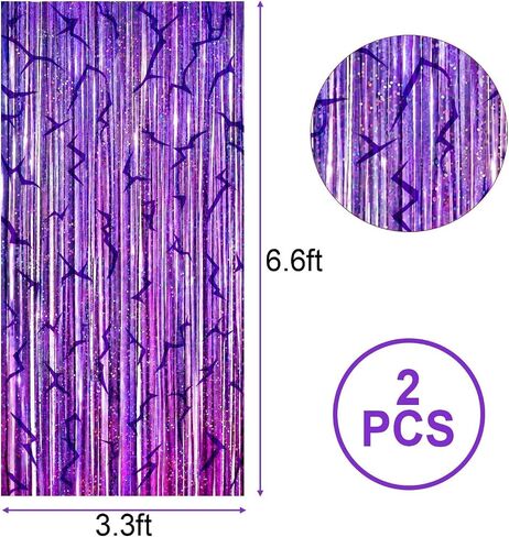 K-Style Purple Foil Fringe Curtains Party Decorations - 2 Pack 3.3 ft x 6.6 ft Energy Pattern Foil Party Curtain for Girls Disco Bachelorette Party Supplies in Saudi Arabia