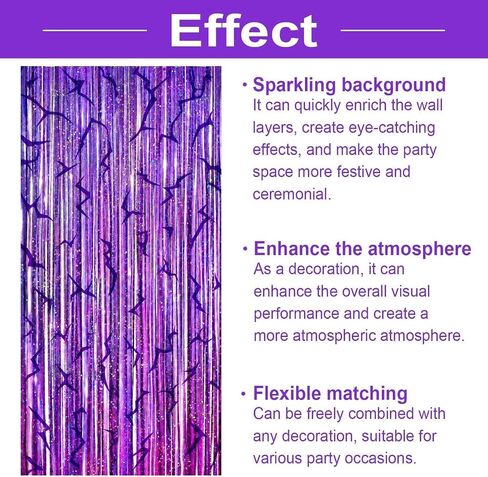 K-Style Purple Foil Fringe Curtains Party Decorations - 2 Pack 3.3 ft x 6.6 ft Energy Pattern Foil Party Curtain for Girls Disco Bachelorette Party Supplies in Saudi Arabia