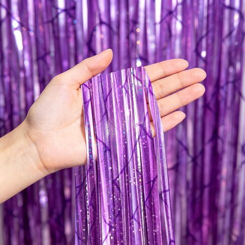 K-Style Purple Foil Fringe Curtains Party Decorations - 2 Pack 3.3 ft x 6.6 ft Energy Pattern Foil Party Curtain for Girls Disco Bachelorette Party Supplies in Saudi Arabia