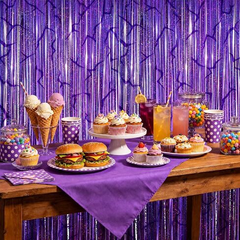 K-Style Purple Foil Fringe Curtains Party Decorations - 2 Pack 3.3 ft x 6.6 ft Energy Pattern Foil Party Curtain for Girls Disco Bachelorette Party Supplies in Saudi Arabia