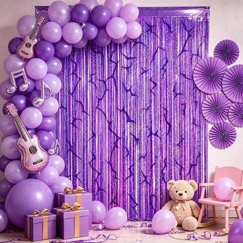 K-Style Purple Foil Fringe Curtains Party Decorations - 2 Pack 3.3 ft x 6.6 ft Energy Pattern Foil Party Curtain for Girls Disco Bachelorette Party Supplies in Saudi Arabia