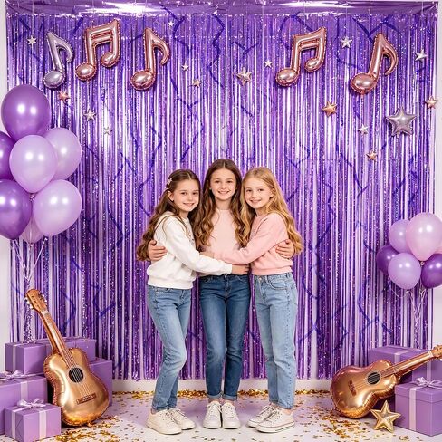 K-Style Purple Foil Fringe Curtains Party Decorations - 2 Pack 3.3 ft x 6.6 ft Energy Pattern Foil Party Curtain for Girls Disco Bachelorette Party Supplies in Saudi Arabia