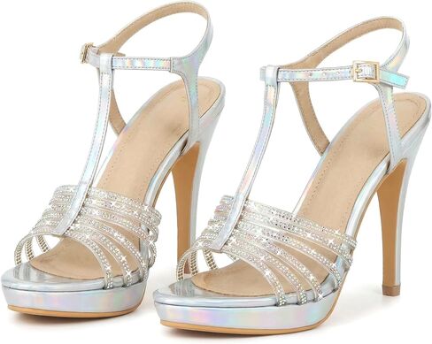 Perphy T-Strap Platform Stiletto High Heel Rhinestone Sandals for Women in Saudi Arabia