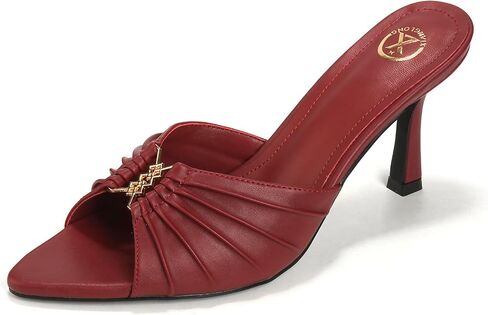 Womens Red Heels Mules Pointed Peep Toe Backless Kitten Heeled Sandals | Slip On,Cushioned Insole,Soft Fabric,Office and Daily Casual Outfits in Kuwait