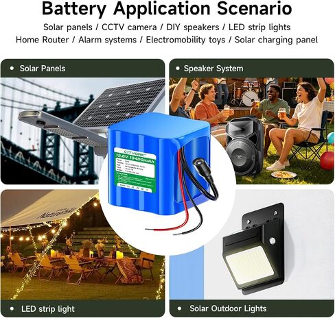 CITYORK 12V Rechargeable Battery 10400mAh with Charger, Bare Leads, Cable Connector for DIY Projects, Speakers Box, Radio Equipment, Toy Cars, Solar Panels, LED Light Strip, CCTV Camera, etc in Saudi Arabia