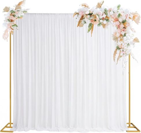 Novabright 3 Pcs 10 x 10 ft Wedding Backdrop Stand with White Drapes, Gold | Heavy Duty Adjustable Pipe and Drape Backdrop Stand Kit, Metal Photography Booth Background for Wedding Birthday Party in Saudi Arabia