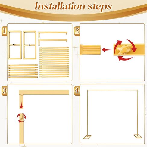Novabright 3 Pcs 10 x 10 ft Wedding Backdrop Stand with White Drapes, Gold | Heavy Duty Adjustable Pipe and Drape Backdrop Stand Kit, Metal Photography Booth Background for Wedding Birthday Party in Saudi Arabia