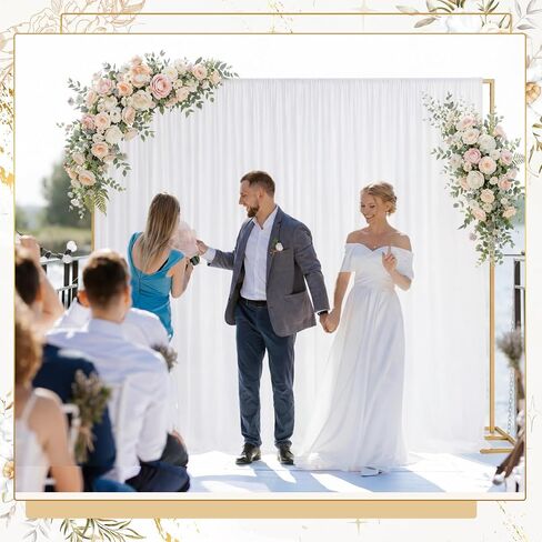 Novabright 3 Pcs 10 x 10 ft Wedding Backdrop Stand with White Drapes, Gold | Heavy Duty Adjustable Pipe and Drape Backdrop Stand Kit, Metal Photography Booth Background for Wedding Birthday Party in Saudi Arabia