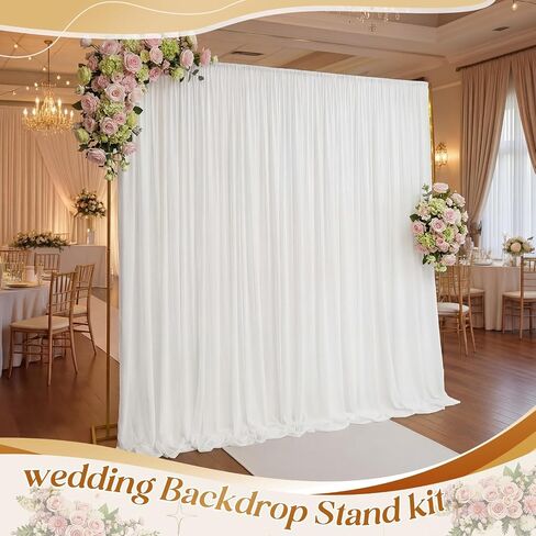 Novabright 3 Pcs 10 x 10 ft Wedding Backdrop Stand with White Drapes, Gold | Heavy Duty Adjustable Pipe and Drape Backdrop Stand Kit, Metal Photography Booth Background for Wedding Birthday Party in Saudi Arabia