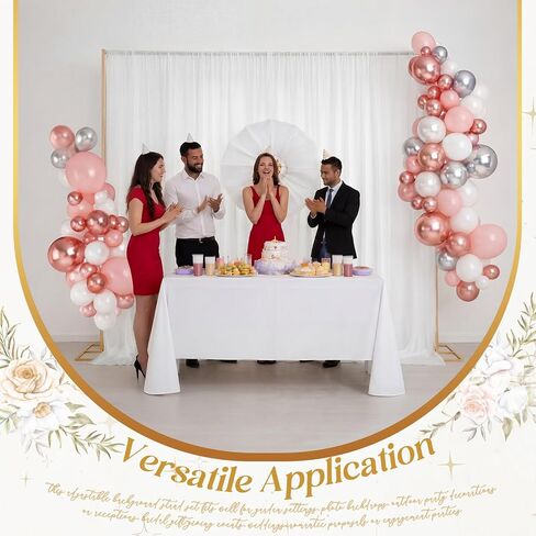 Novabright 3 Pcs 10 x 10 ft Wedding Backdrop Stand with White Drapes, Gold | Heavy Duty Adjustable Pipe and Drape Backdrop Stand Kit, Metal Photography Booth Background for Wedding Birthday Party in Saudi Arabia