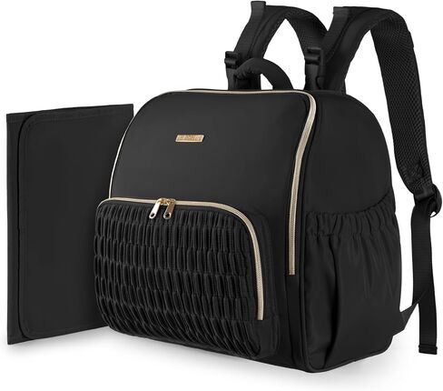 Marscamd Diaper Bag Backpack with Changing Pad, Baby Diaper Bag, Black | with Stroller Straps, Insulated Bottle Pockets, Luggage sleeve, for Baby Essential in Saudi Arabia