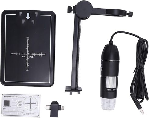 Digital Microscope with Stand, USB Digital Microscope 1600x Magnification, 8 Adjustable LED Lights for PC and Android Phone, Includes Measuring Scale and Adapter in Saudi Arabia