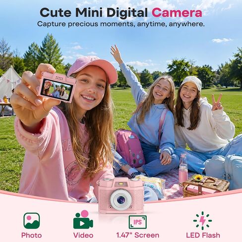 Mini Portable Keychain Digital Camera: 1.47" Display 1080P Video Camera | Pocket Retro Recorder with 5 Vintage Filter, USB-C Rechargeable, 32GB Card, Ideal Gift for Teen Adult Y2K Party Travel Vlog in Kuwait