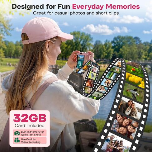 Mini Portable Keychain Digital Camera: 1.47" Display 1080P Video Camera | Pocket Retro Recorder with 5 Vintage Filter, USB-C Rechargeable, 32GB Card, Ideal Gift for Teen Adult Y2K Party Travel Vlog in Kuwait