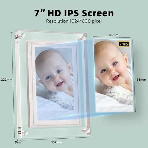 Frameo 7INCH WiFi Acrylic Digital Picture Frame,1024 * 600 IPS Screen Digital Photo Frame,32GB Build in Memory,Auto-Rotate,Share Your Love Anytime Anywhere in Kuwait