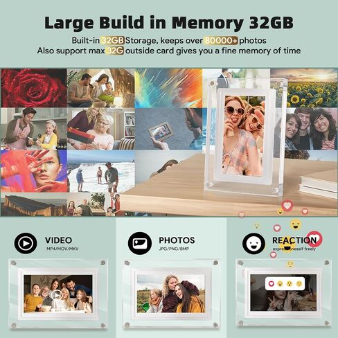 Frameo 7INCH WiFi Acrylic Digital Picture Frame,1024 * 600 IPS Screen Digital Photo Frame,32GB Build in Memory,Auto-Rotate,Share Your Love Anytime Anywhere in Kuwait
