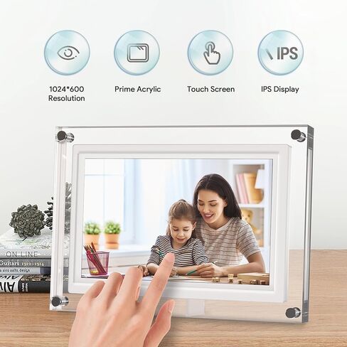 Frameo 7INCH WiFi Acrylic Digital Picture Frame,1024 * 600 IPS Screen Digital Photo Frame,32GB Build in Memory,Auto-Rotate,Share Your Love Anytime Anywhere in Kuwait
