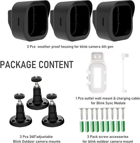 3Pack Blink Outdoor Camera Mount Housing for Blink Camera 4th Gen 2K+ | Protective Housing 360 Degree Adjustable Mount with Blink Sync Module Mount for Blink Outdoor Camera 4th gen, Blink 2K+ in Kuwait